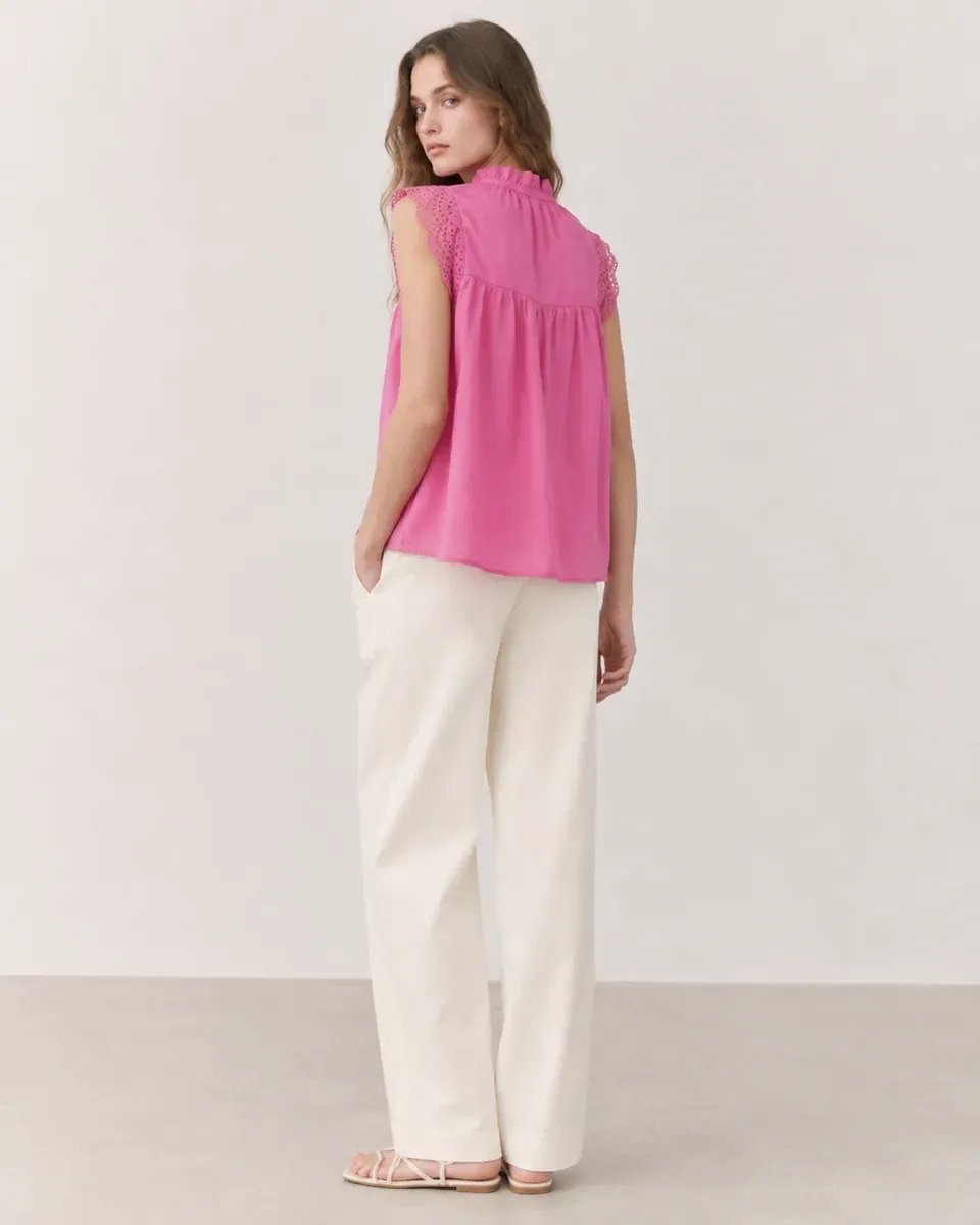 Blusa Rosa Con Bordado Y Lazo Al Cuello Para Mujer Estilo Romantico - Image 17