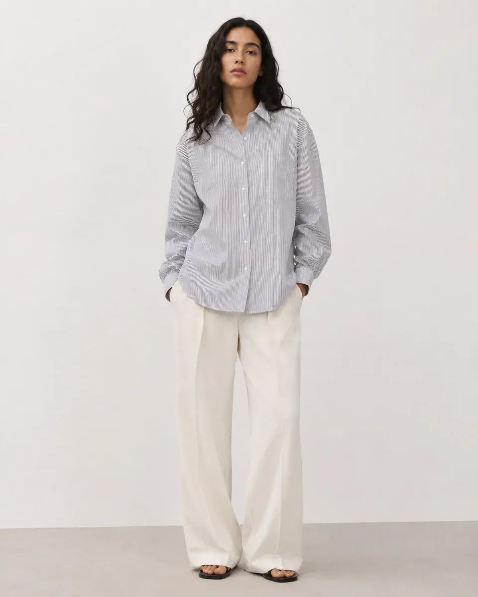 Blusa Oversize de Rayas Beige y Blanco para Mujer Estilo Casual - Image 2