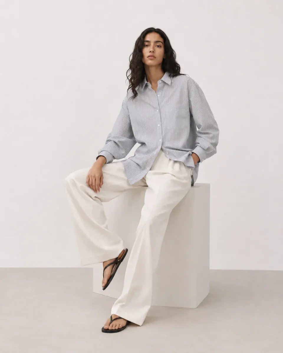 Blusa Oversize de Rayas Beige y Blanco para Mujer Estilo Casual - Image 3