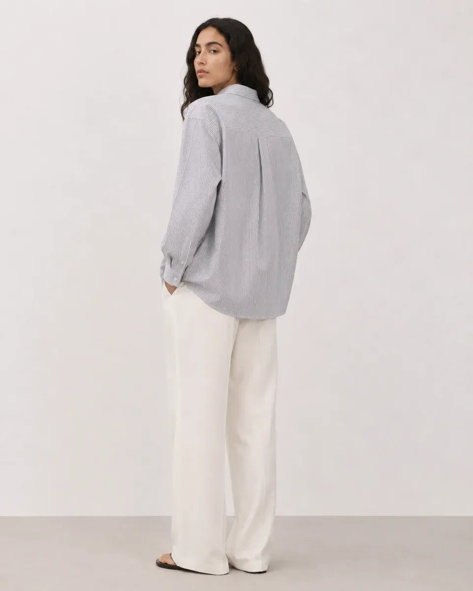 Blusa Oversize de Rayas Beige y Blanco para Mujer Estilo Casual - Image 5