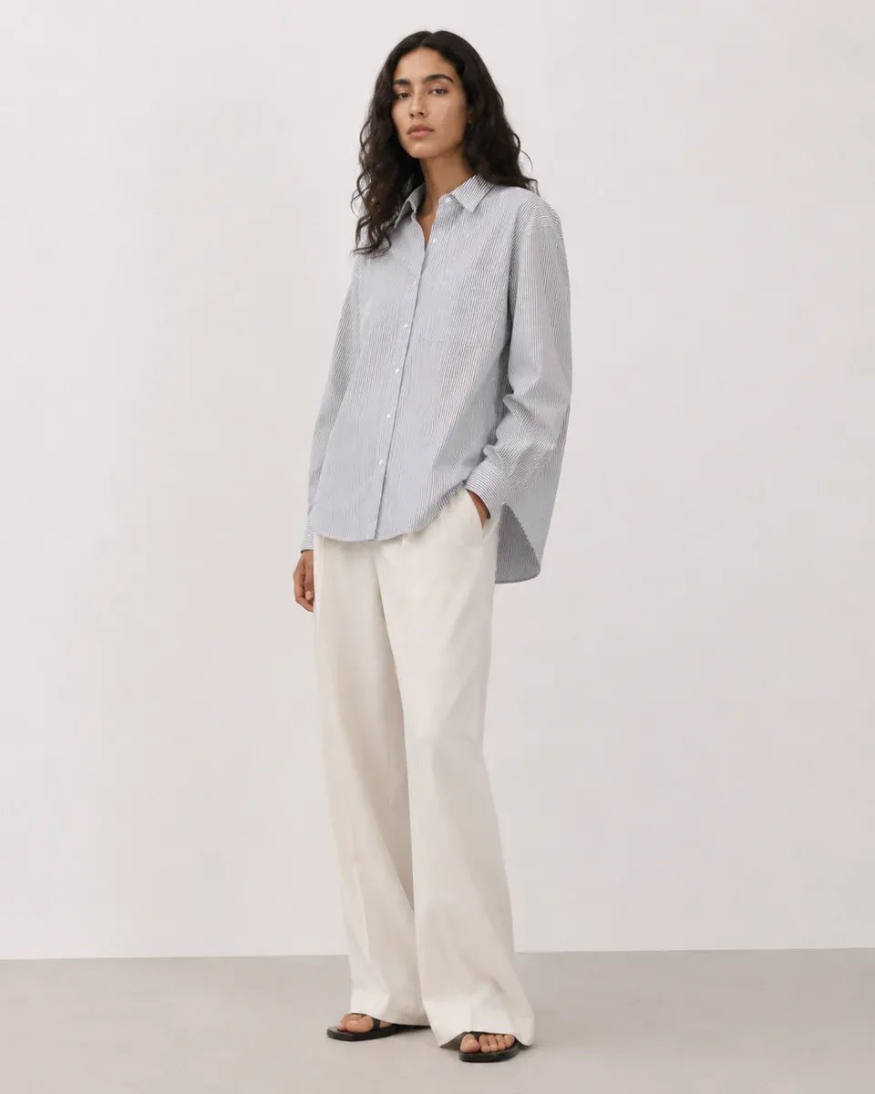 Blusa Oversize de Rayas Beige y Blanco para Mujer Estilo Casual - Image 6