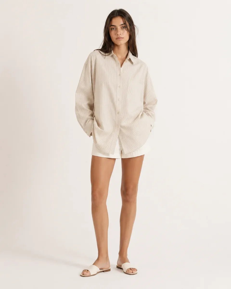 Blusa Oversize de Rayas Beige y Blanco para Mujer Estilo Casual - Image 8