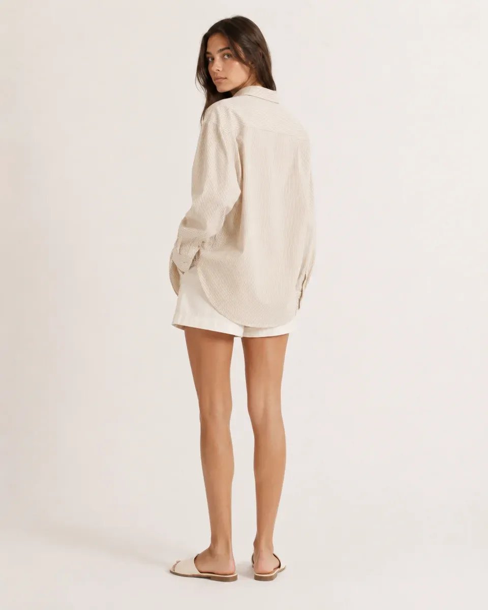 Blusa Oversize de Rayas Beige y Blanco para Mujer Estilo Casual - Image 10