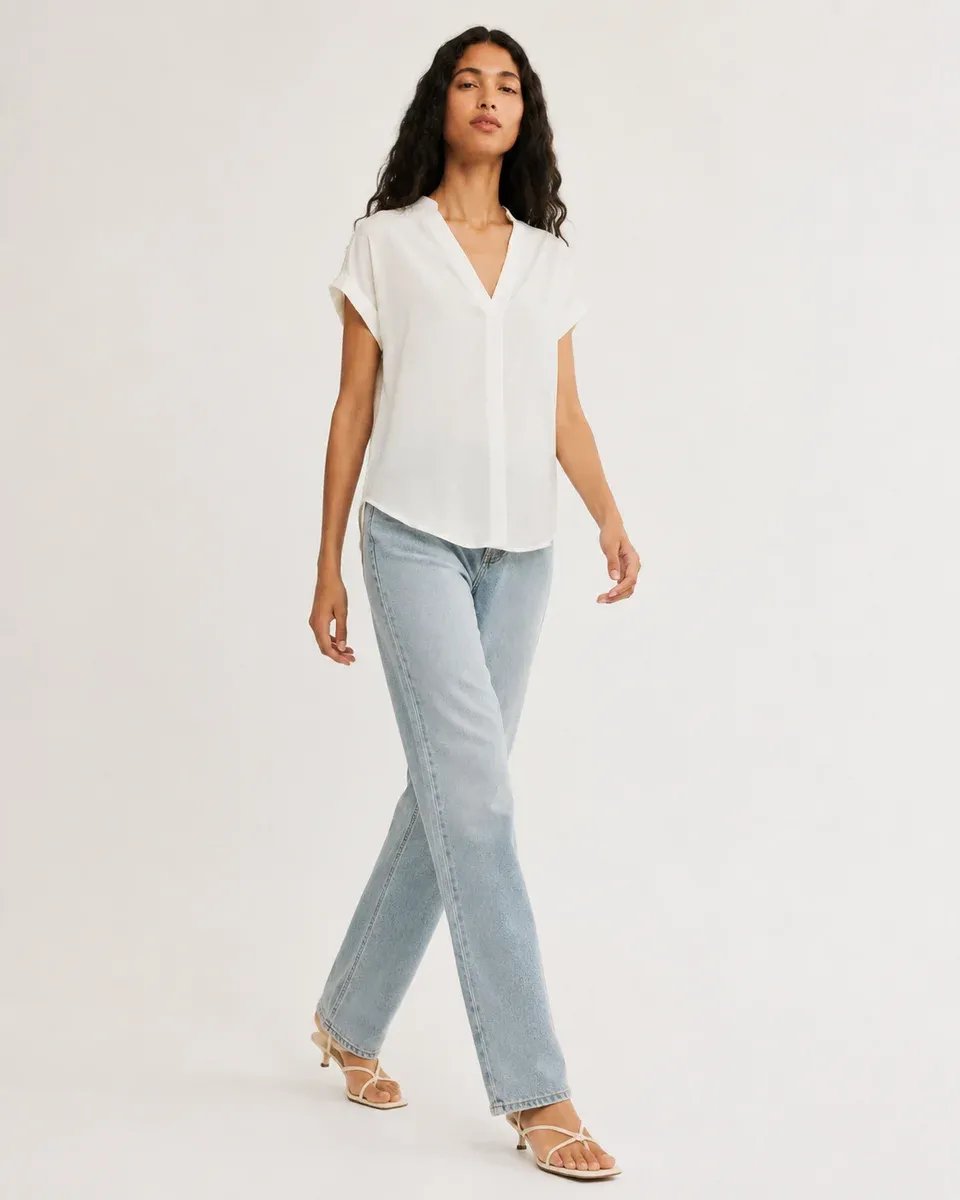Blusa Azul Turquesa Cuello V Manga Corta Casual Para Mujer - Image 16