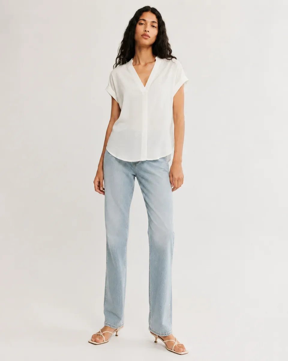 Blusa Azul Turquesa Cuello V Manga Corta Casual Para Mujer - Image 11