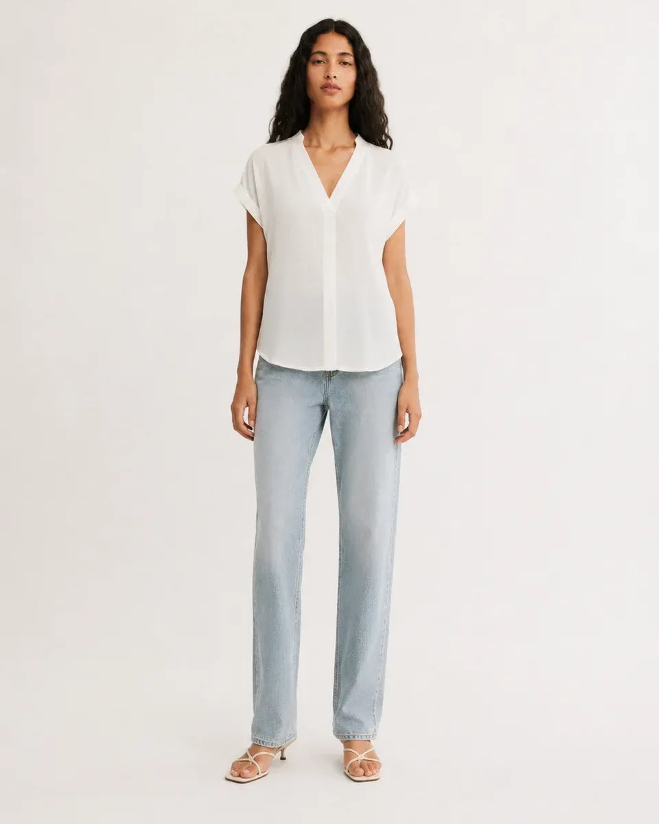 Blusa Azul Turquesa Cuello V Manga Corta Casual Para Mujer - Image 14
