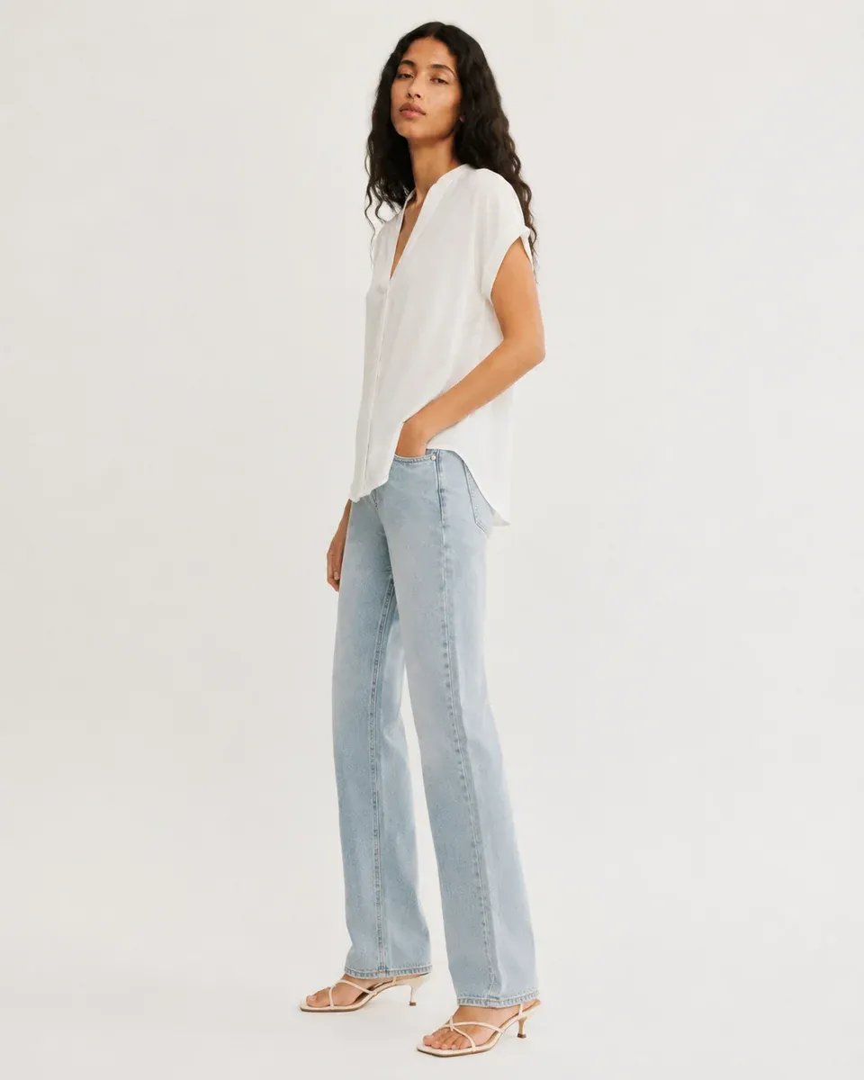 Blusa Azul Turquesa Cuello V Manga Corta Casual Para Mujer - Image 15