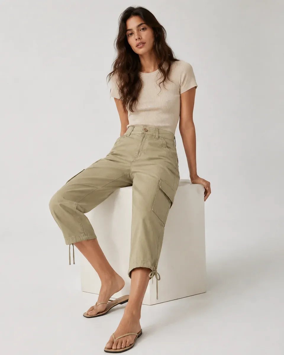 Pantalon Cargo Rosa Empolvado Cintura Alta Para Mujer - Image 2