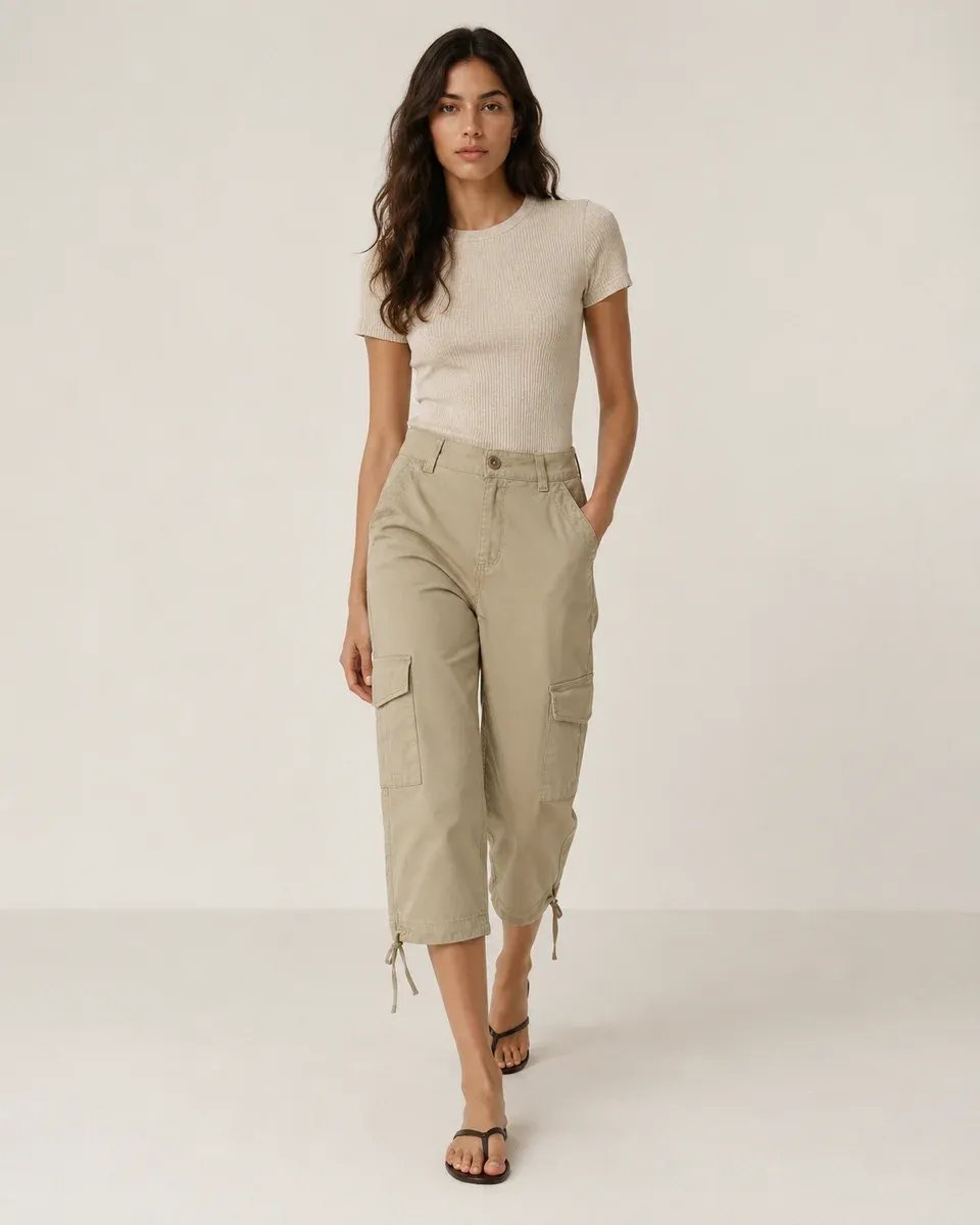 Pantalon Cargo Rosa Empolvado Cintura Alta Para Mujer - Image 3