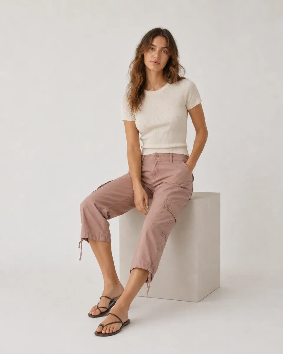 Pantalon Cargo Rosa Empolvado Cintura Alta Para Mujer - Image 9