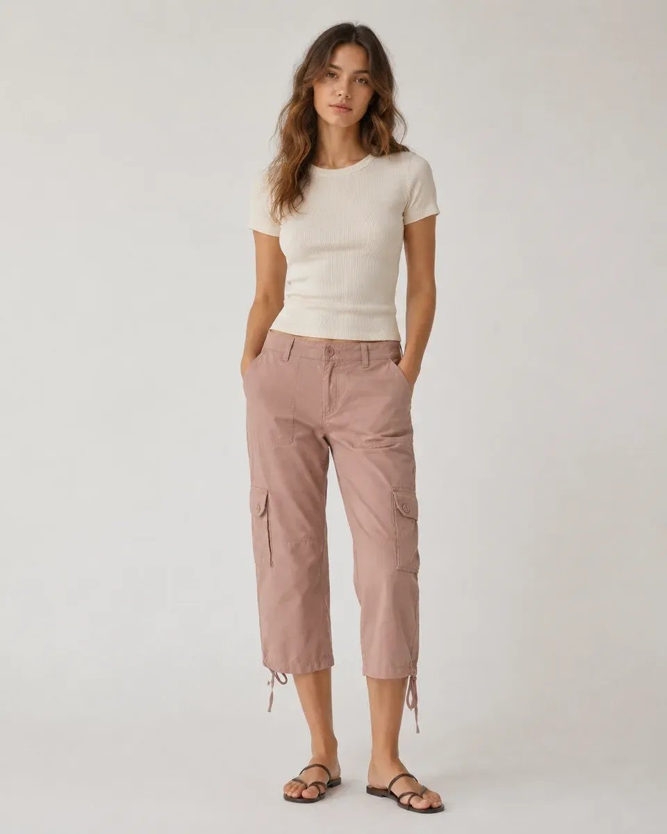 Pantalon Cargo Rosa Empolvado Cintura Alta Para Mujer - Image 10