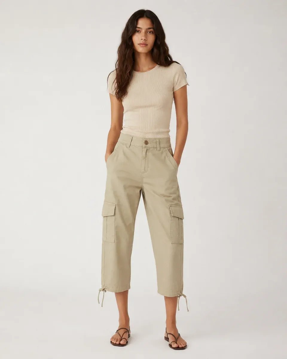 Pantalon Cargo Rosa Empolvado Cintura Alta Para Mujer - Image 4