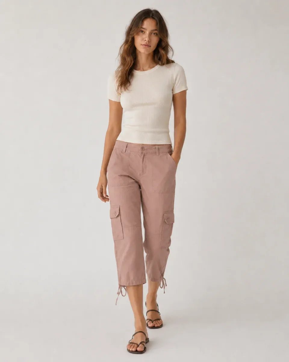 Pantalon Cargo Rosa Empolvado Cintura Alta Para Mujer - Image 8