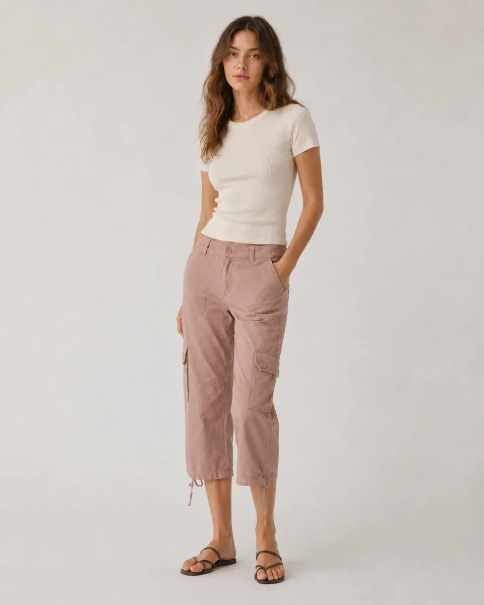 Pantalon Cargo Rosa Empolvado Cintura Alta Para Mujer - Image 7