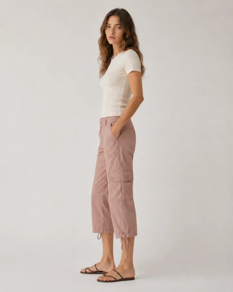 Pantalon Cargo Rosa Empolvado Cintura Alta Para Mujer - Image 11