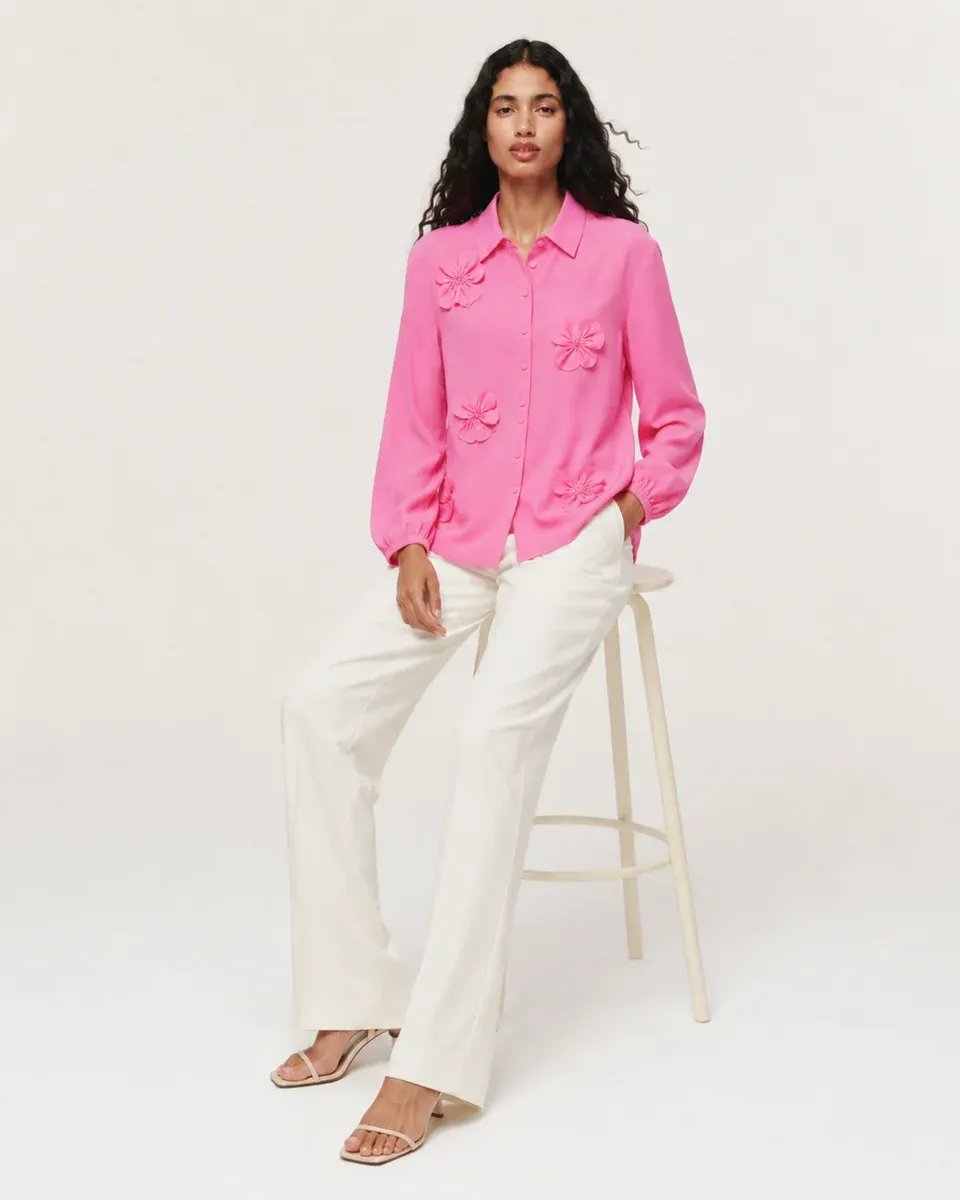 Blusa Rosa con Flores Bordadas de Manga Larga para Mujer - Image 24