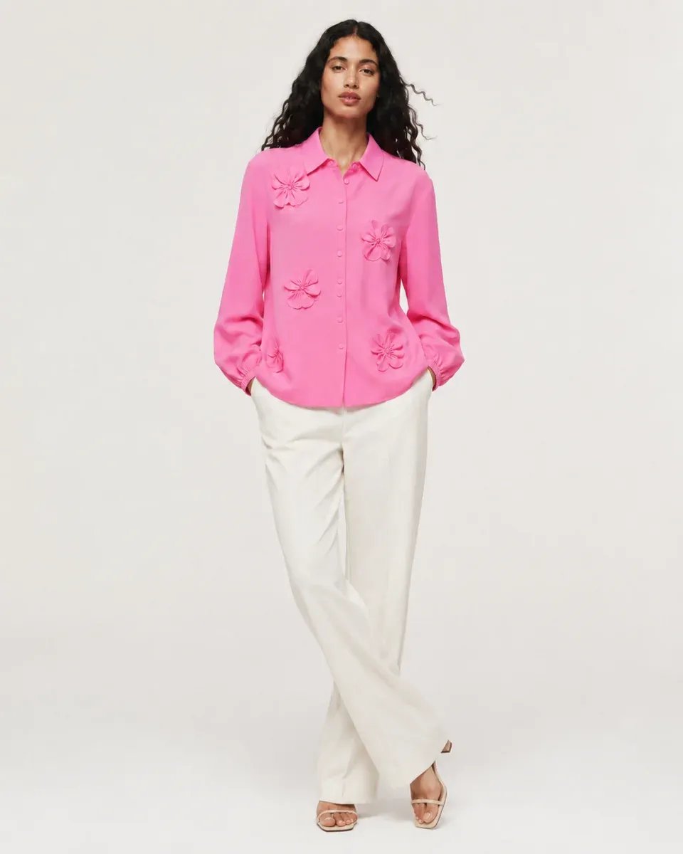 Blusa Rosa con Flores Bordadas de Manga Larga para Mujer - Image 22