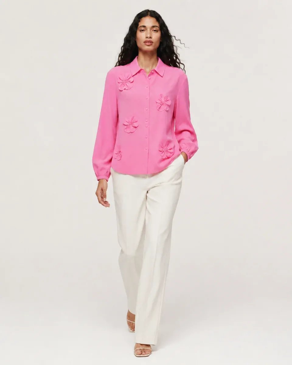 Blusa Rosa con Flores Bordadas de Manga Larga para Mujer - Image 23