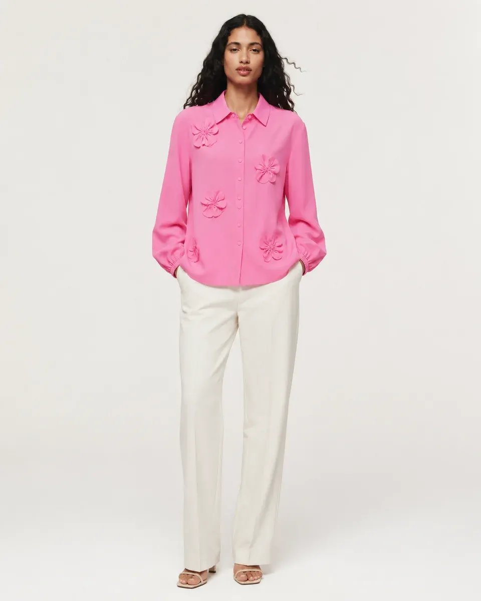 Blusa Rosa con Flores Bordadas de Manga Larga para Mujer - Image 21