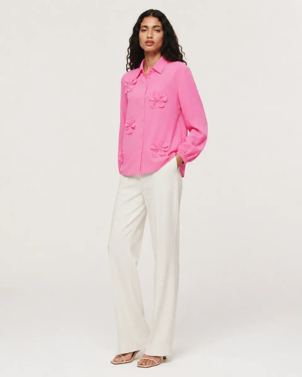 Blusa Rosa con Flores Bordadas de Manga Larga para Mujer - Image 26