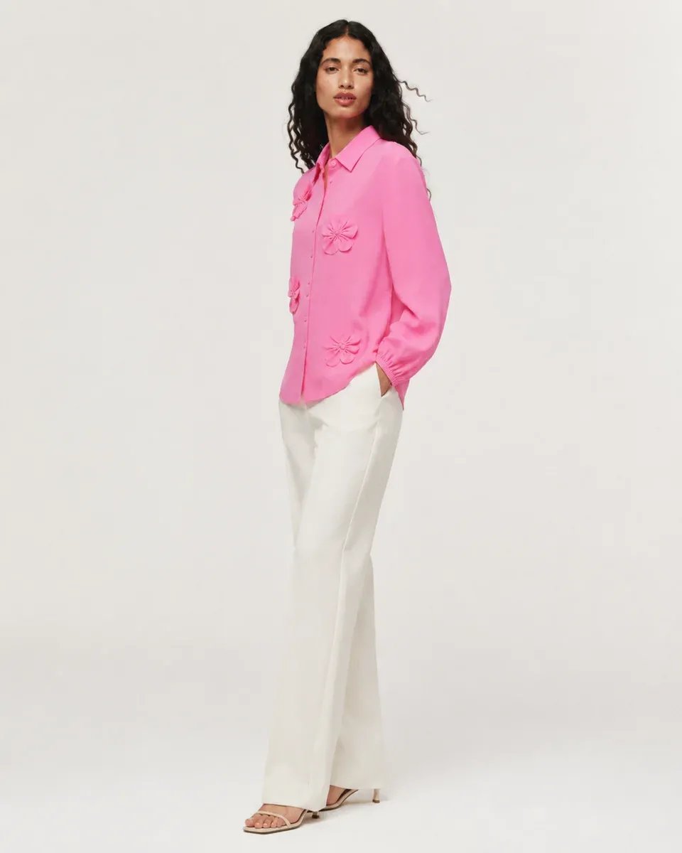 Blusa Rosa con Flores Bordadas de Manga Larga para Mujer - Image 25