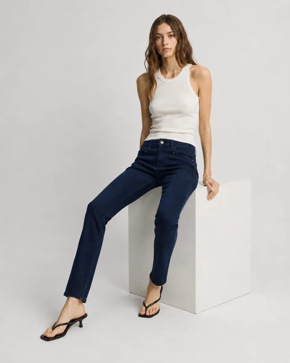Jeans Rectos de Tiro Alto en Azul Marino para Mujer - Image 2