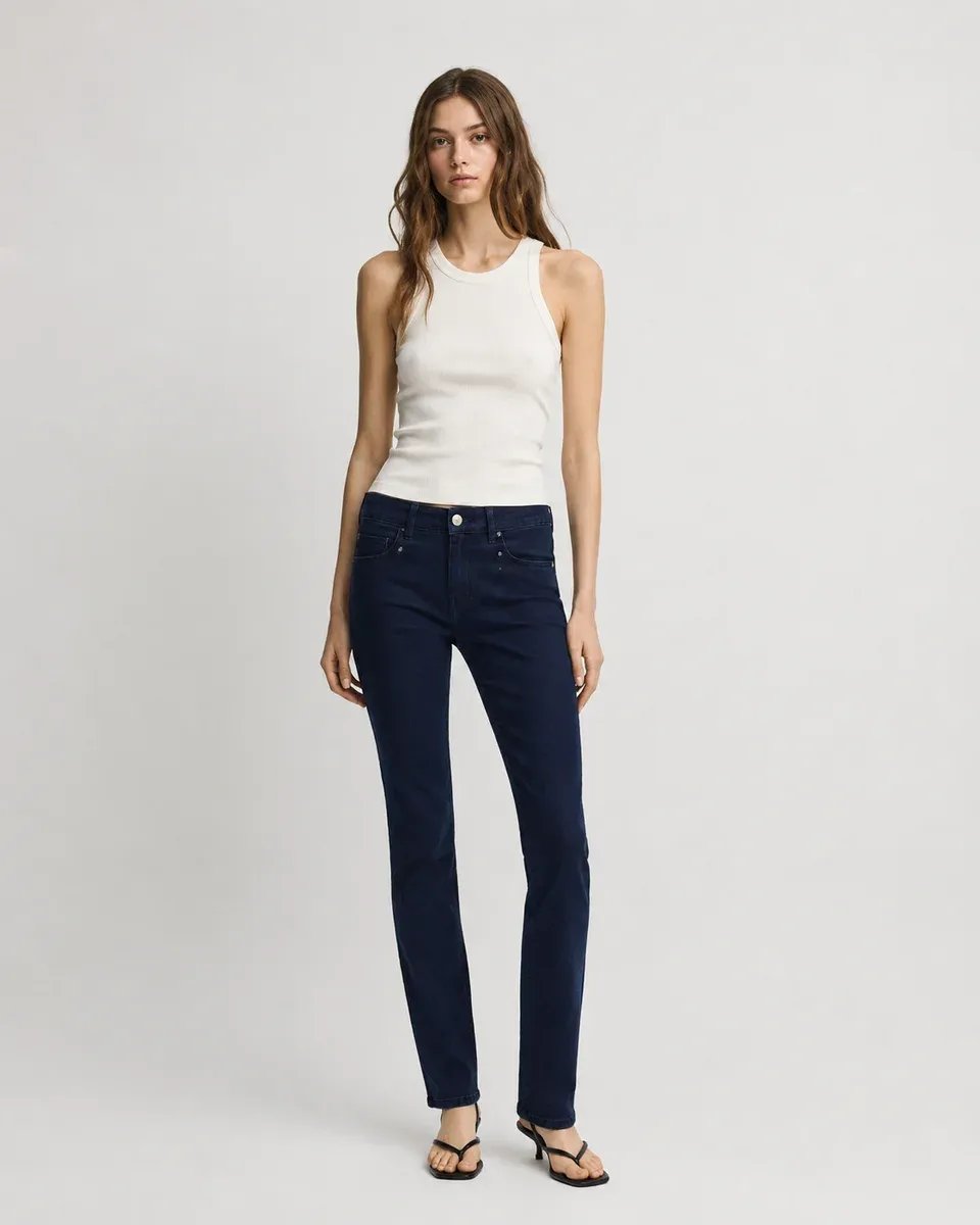 Jeans Rectos de Tiro Alto en Azul Marino para Mujer - Image 3