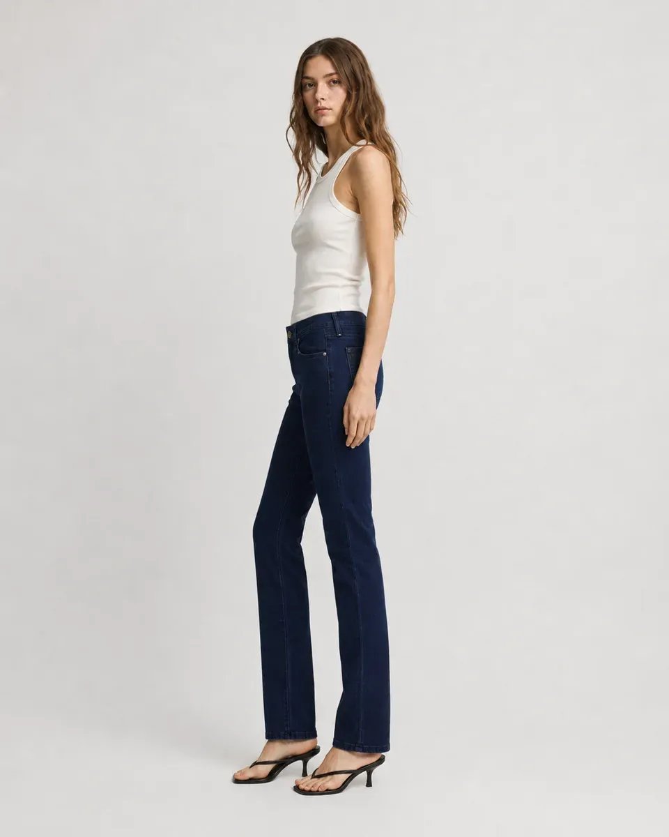 Jeans Rectos de Tiro Alto en Azul Marino para Mujer - Image 5