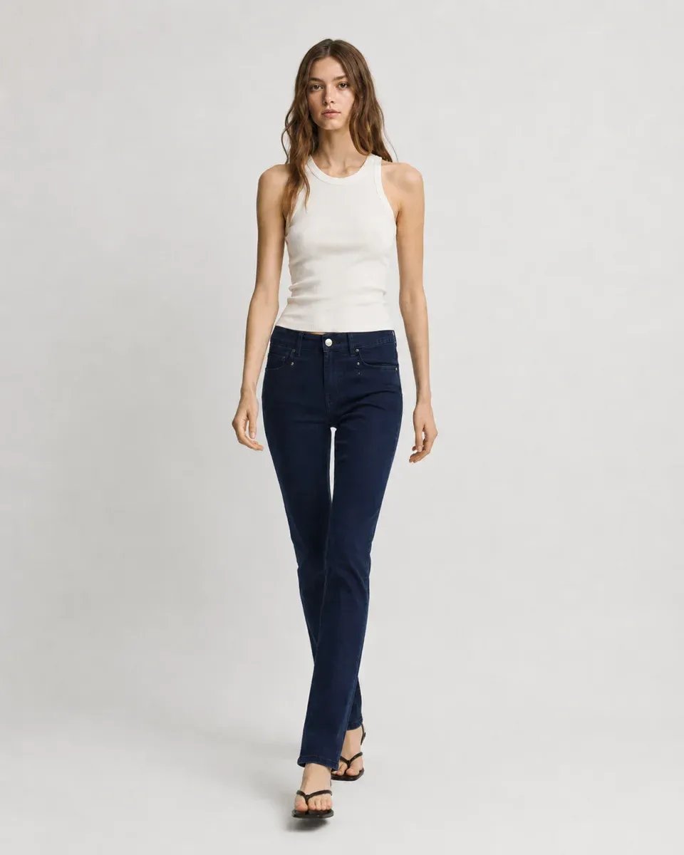 Jeans Rectos de Tiro Alto en Azul Marino para Mujer - Image 6