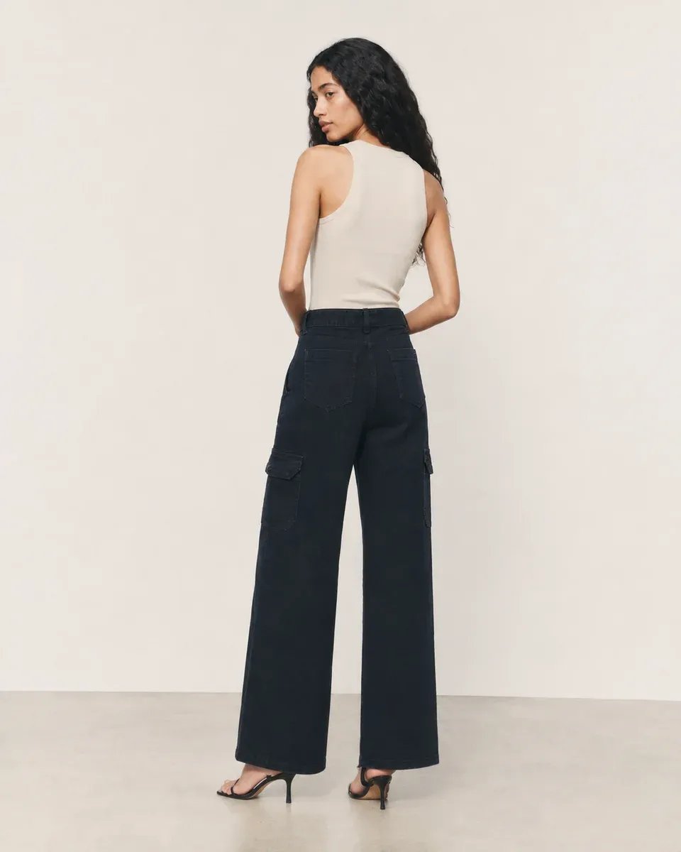 Pantalon Cargo Wide Leg de Mezclilla Gris Acido para Mujer - Image 10