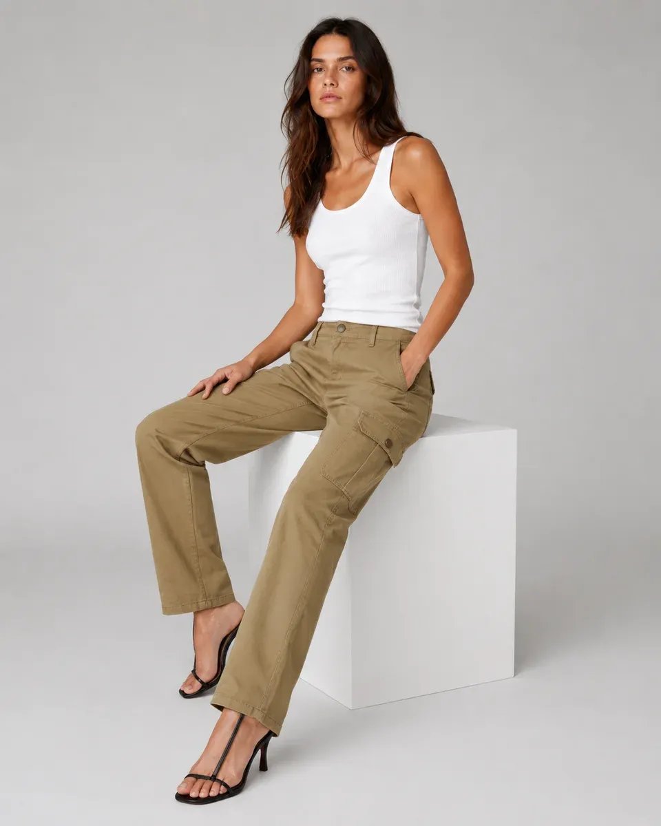 Pantalon Cargo Wide Leg Verde Militar Para Mujer Estilo Casual - Image 7
