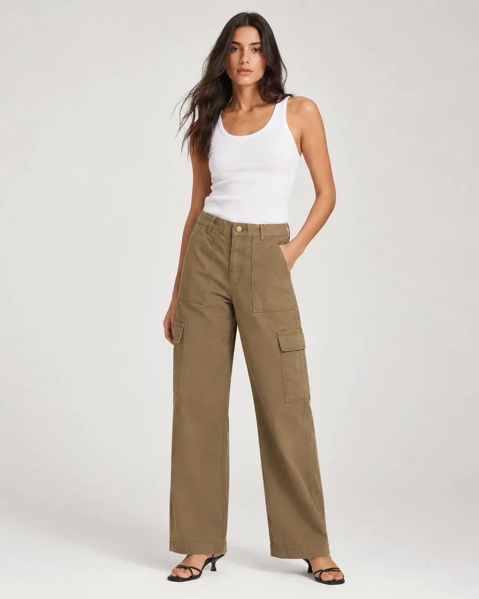 Pantalon Cargo Wide Leg Verde Militar Para Mujer Estilo Casual - Image 15