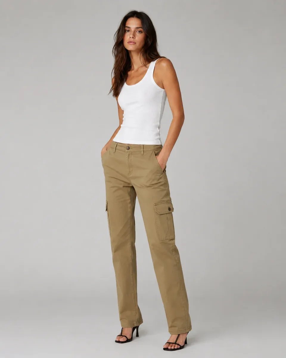 Pantalon Cargo Wide Leg Verde Militar Para Mujer Estilo Casual - Image 21