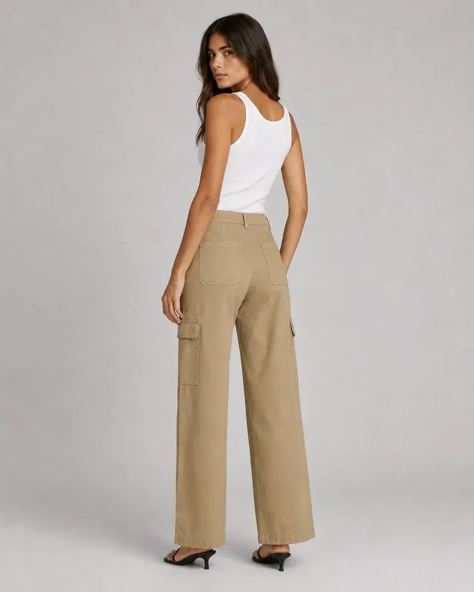 Pantalon Cargo Wide Leg Verde Militar Para Mujer Estilo Casual - Image 8
