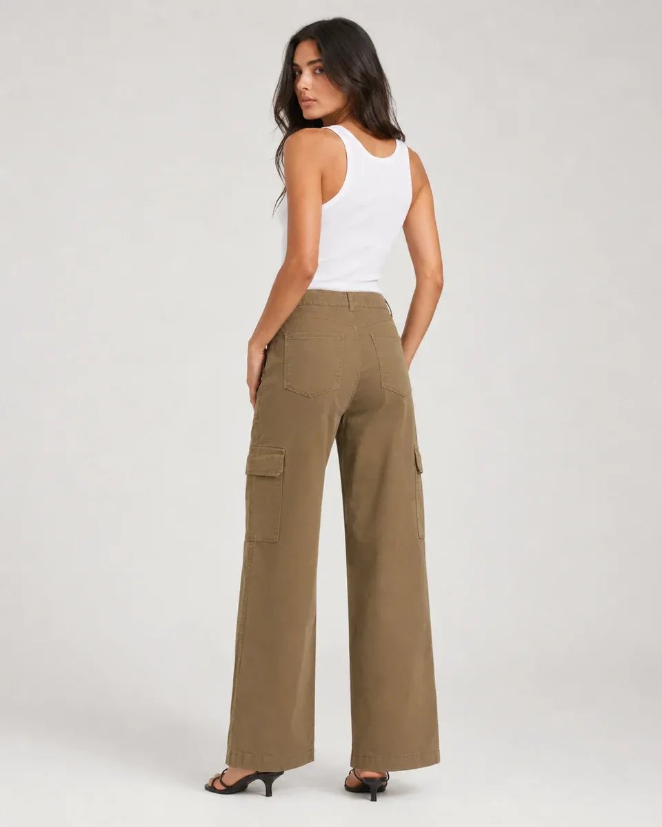 Pantalon Cargo Wide Leg Verde Militar Para Mujer Estilo Casual - Image 19