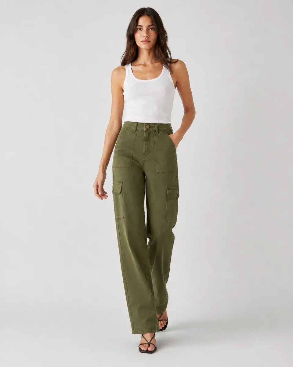 Pantalon Cargo Wide Leg Verde Militar Para Mujer Estilo Casual - Image 12