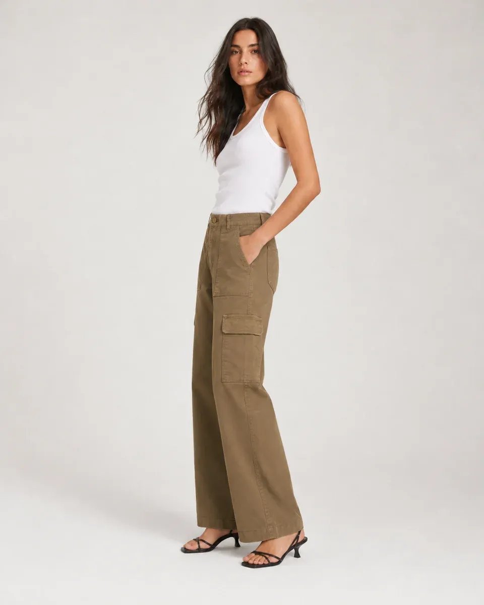 Pantalon Cargo Wide Leg Verde Militar Para Mujer Estilo Casual - Image 18