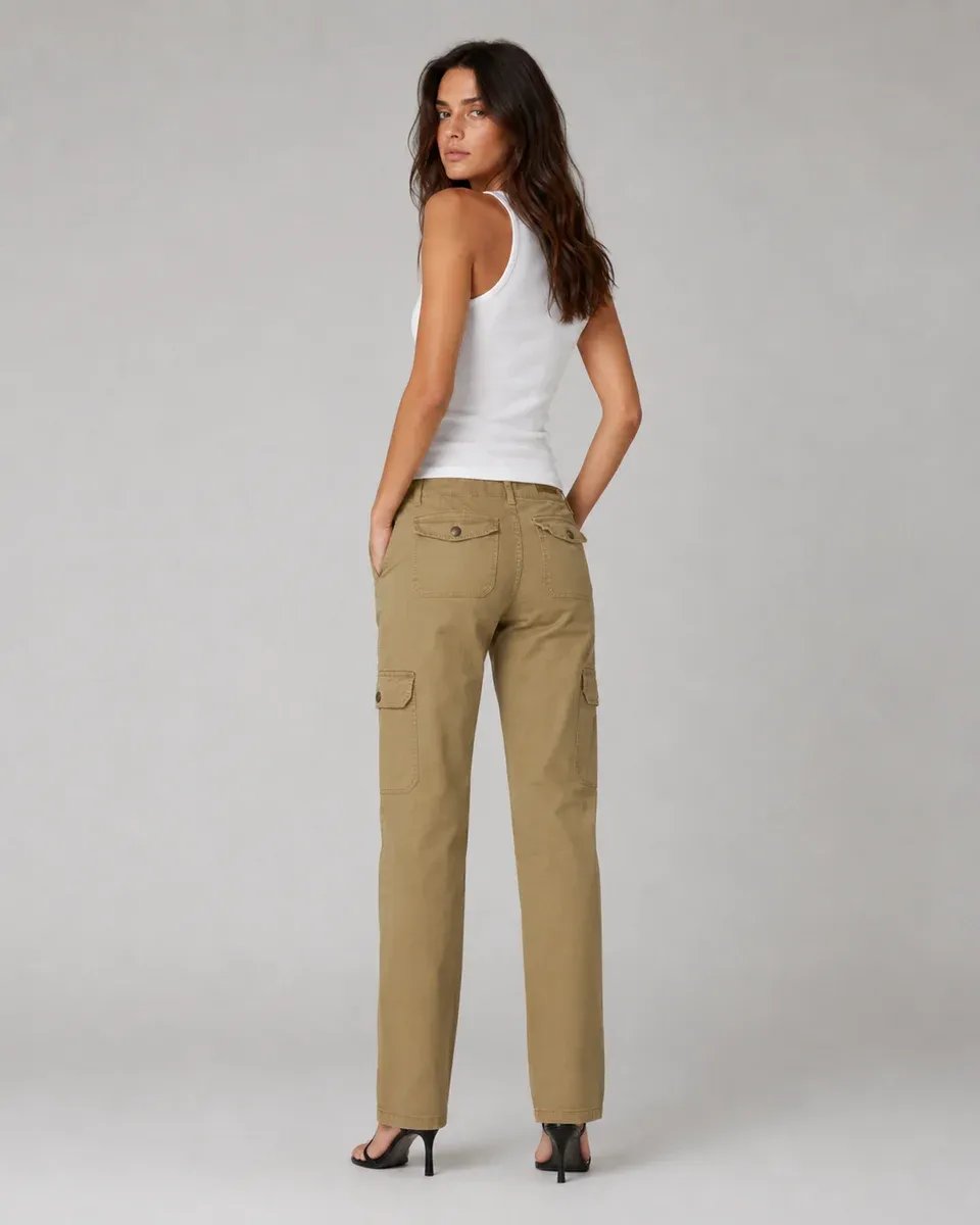 Pantalon Cargo Wide Leg Verde Militar Para Mujer Estilo Casual - Image 23