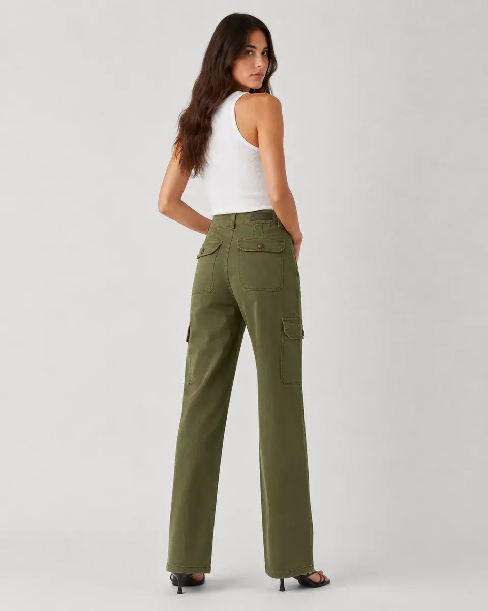 Pantalon Cargo Wide Leg Verde Militar Para Mujer Estilo Casual - Image 13