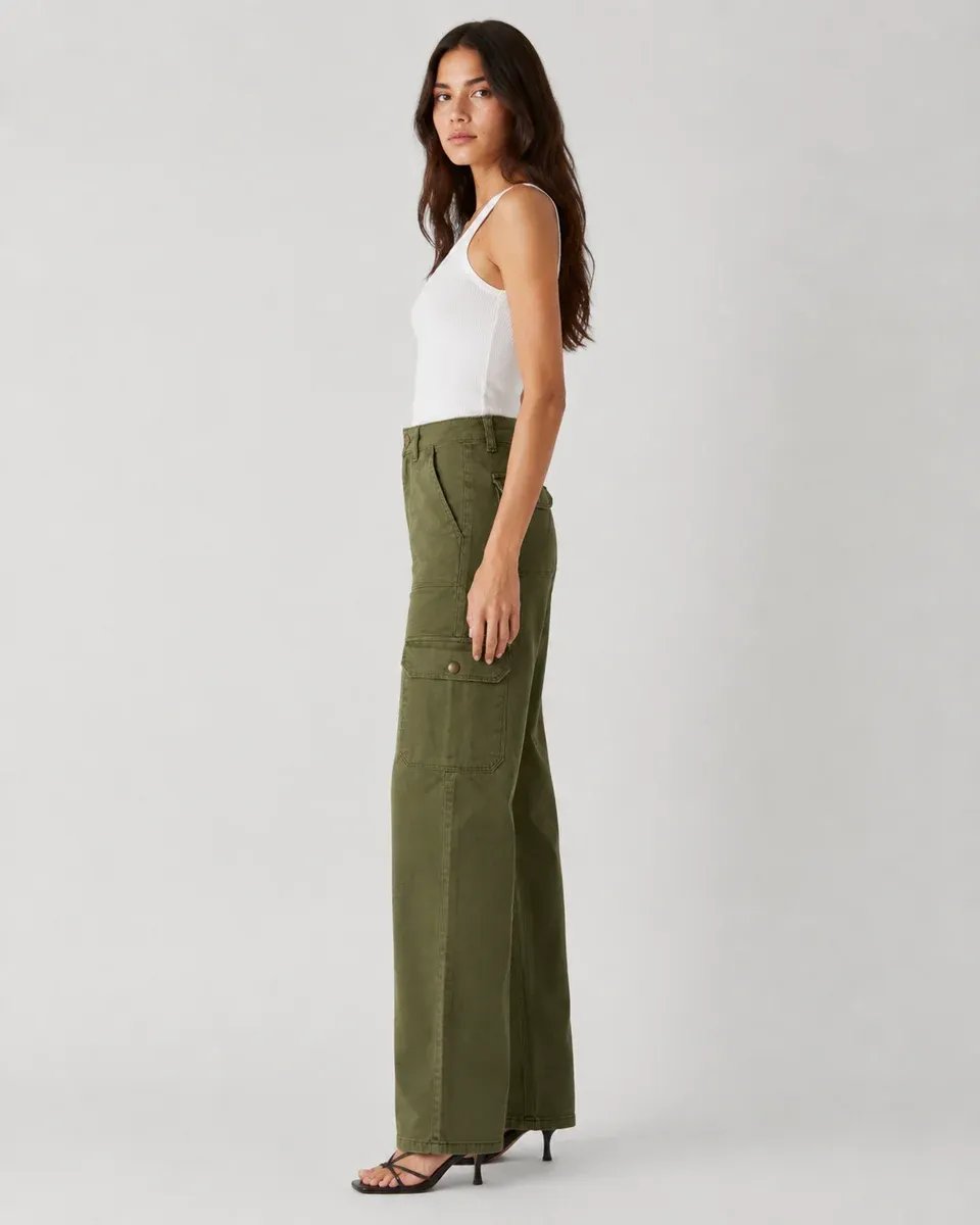 Pantalon Cargo Wide Leg Verde Militar Para Mujer Estilo Casual - Image 14