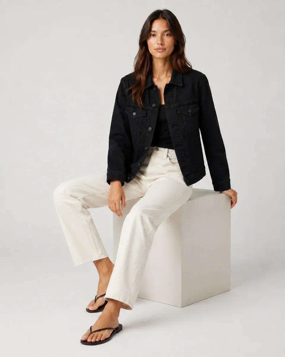 Chamarra de Mezclilla Negra Oversize Boyfriend para Mujer - Image 2