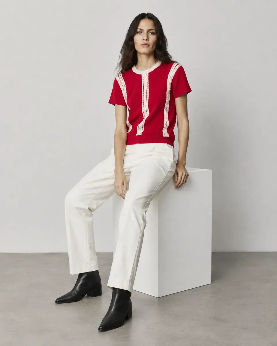 Blusa Roja Con Detalles De Encaje Blanco Para Mujer - Image 3