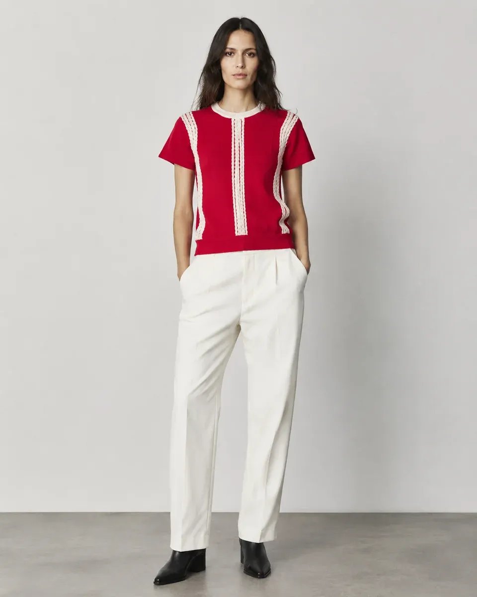 Blusa Roja Con Detalles De Encaje Blanco Para Mujer - Image 2