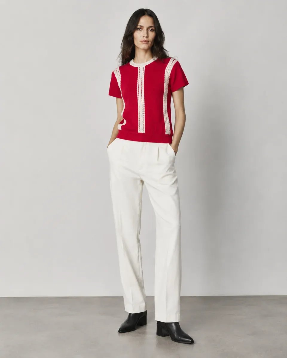 Blusa Roja Con Detalles De Encaje Blanco Para Mujer - Image 4