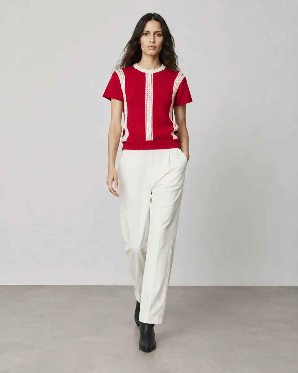 Blusa Roja Con Detalles De Encaje Blanco Para Mujer - Image 5