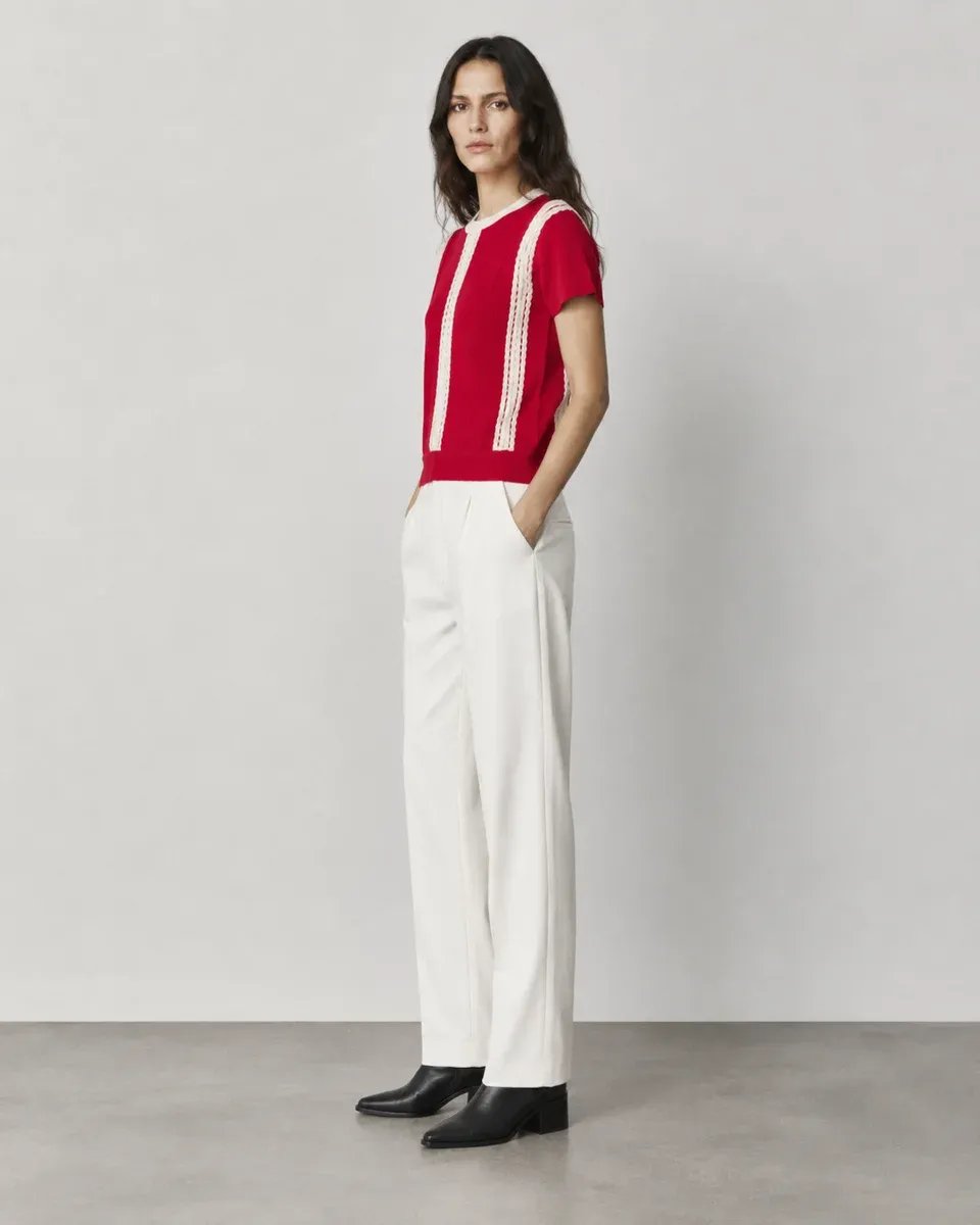 Blusa Roja Con Detalles De Encaje Blanco Para Mujer - Image 7