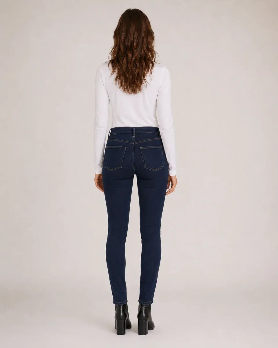Jeans Skinny Tiro Alto Azul Oscuro Mezclilla para Mujer - Image 4