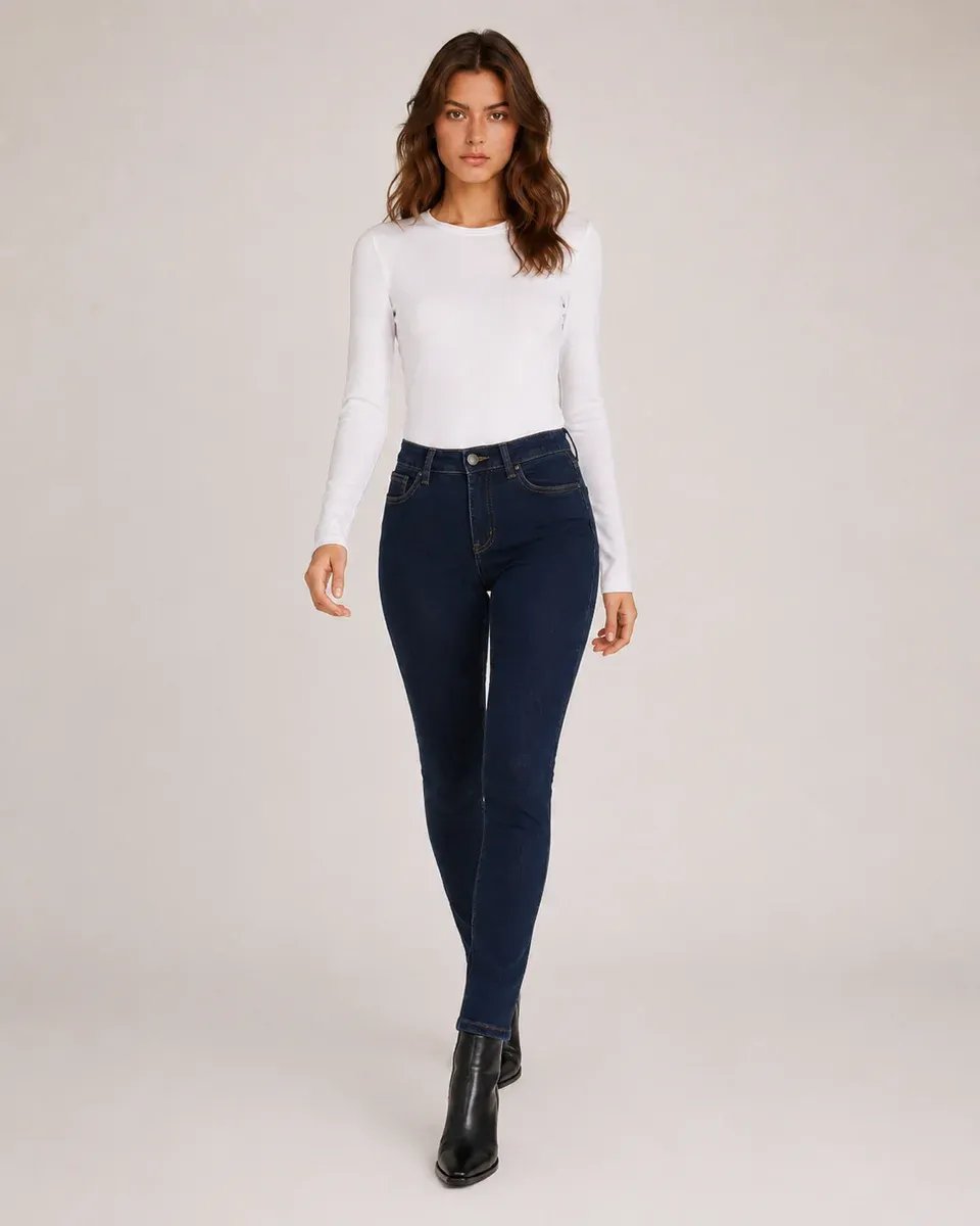 Jeans Skinny Tiro Alto Azul Oscuro Mezclilla para Mujer - Image 7