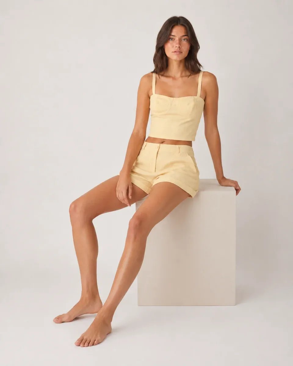 Conjunto Dos Piezas Top Bustier Y Short Tiro Alto Rosa Para Mujer - Image 16