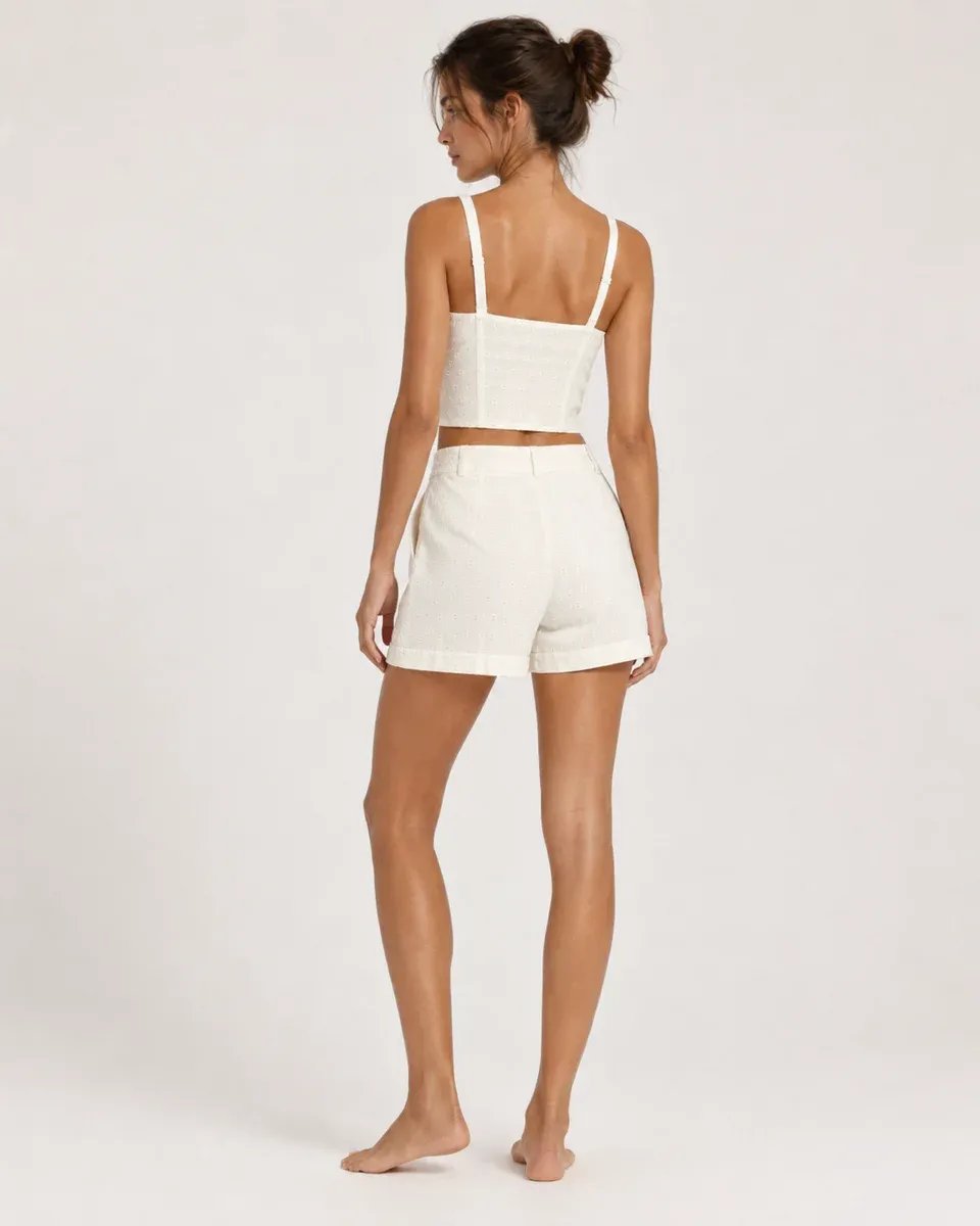 Conjunto Dos Piezas Top Bustier Y Short Tiro Alto Rosa Para Mujer - Image 12